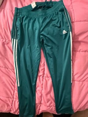 adidas Teal Green Track Pants with White Stripes